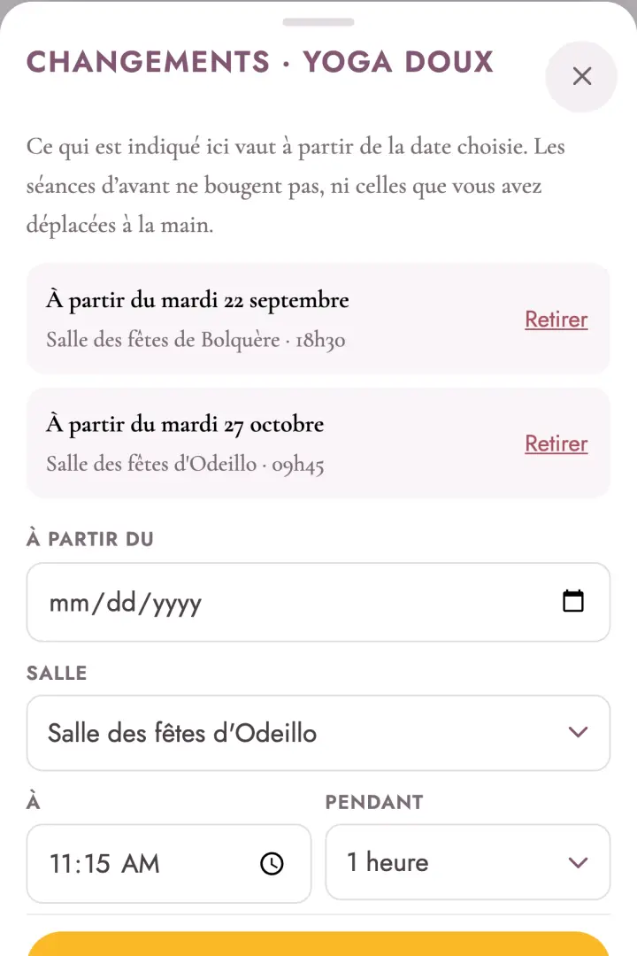 La feuille des changements de salle et d’horaire