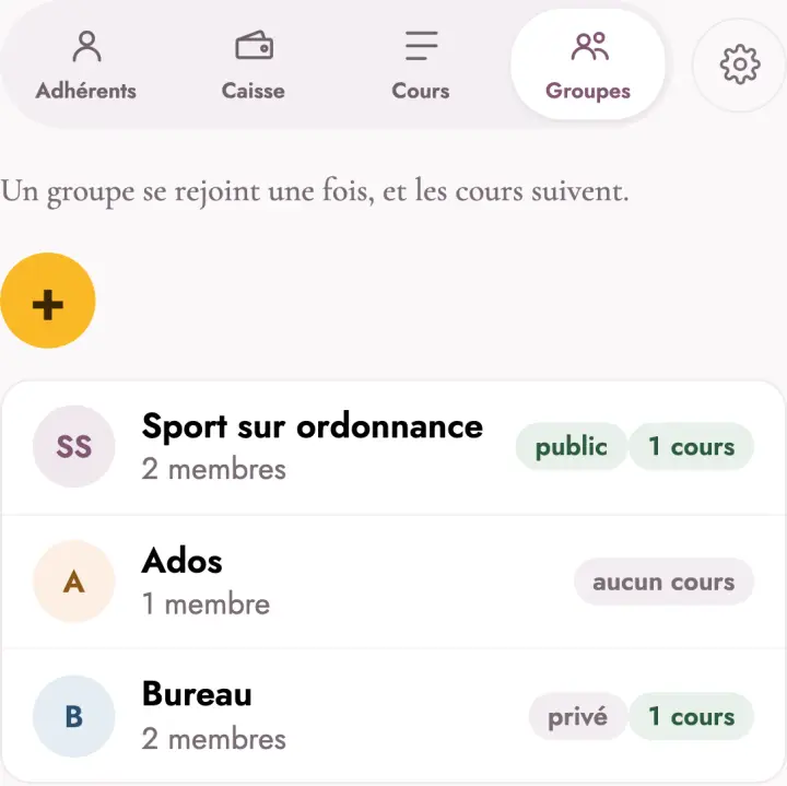 L’écran des groupes