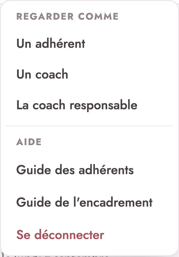 Le menu du compte : Regarder comme, et les guides