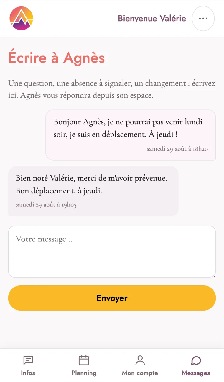 L’onglet Messages : votre question et la réponse d’Agnès.